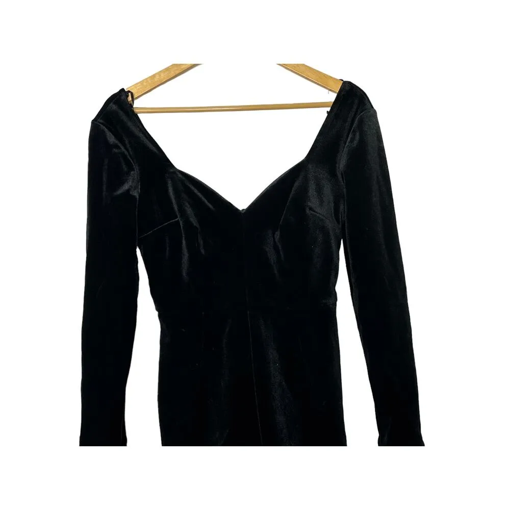 Topshop Black Velour Long Sleeve Sweetheart Neckline Romper Women's US 2 New - Image 2