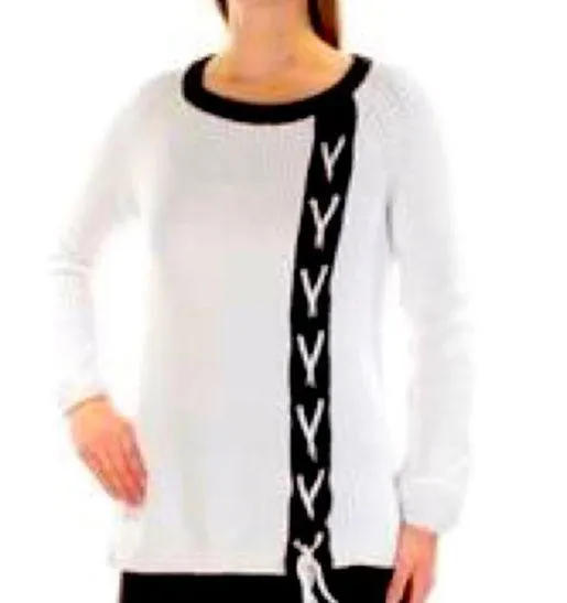Grace Elements Black and White Lace Up Stitch Detail Sweater Size Medium - Image 1