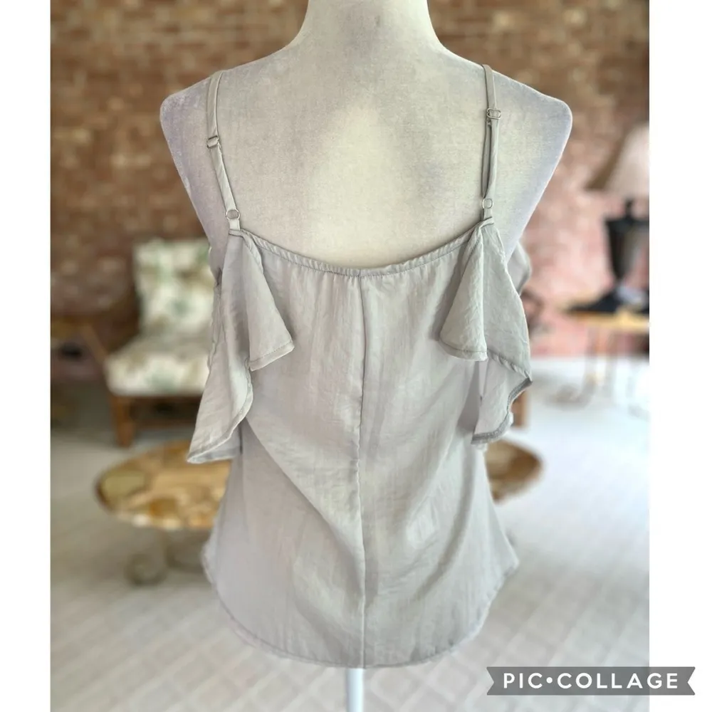 Key & Lime Flutter Sleeve Tank Top Cold Shoulder Tank Top Grey S Flowy Dressy Gray - Image 9