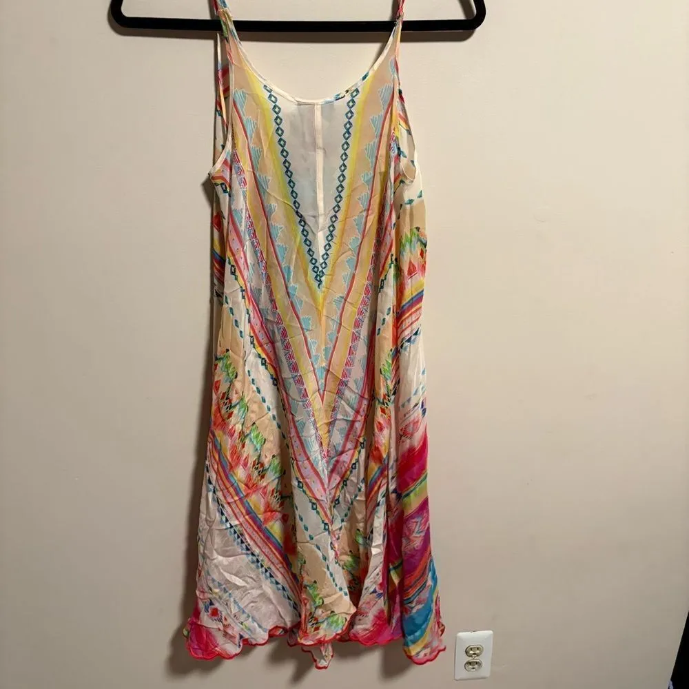 JOHNNY WAS Taleah Ribbon-Trim Georgette Tent Swing Dress Rose Beach- Size‎ XS - Image 6