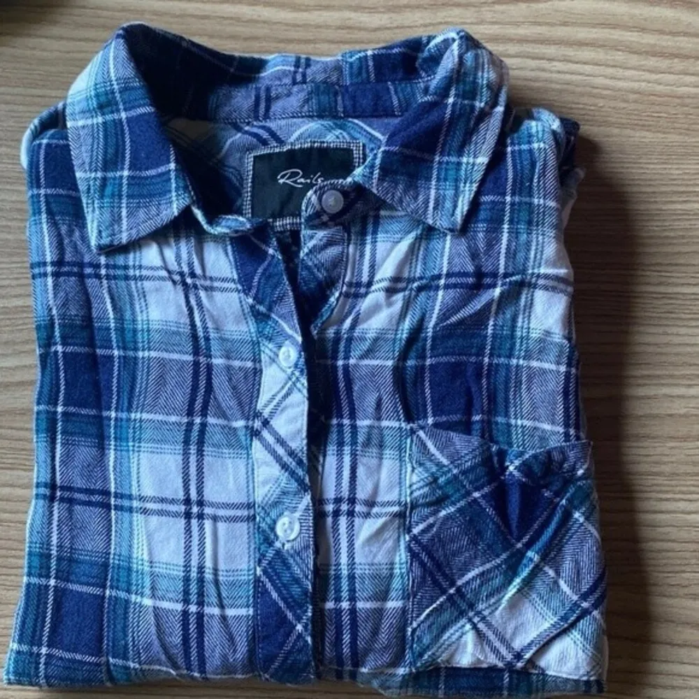 Rails Blue & White Long Sleeve Button Up Plaid Gingham Blouse Top S - Image 4