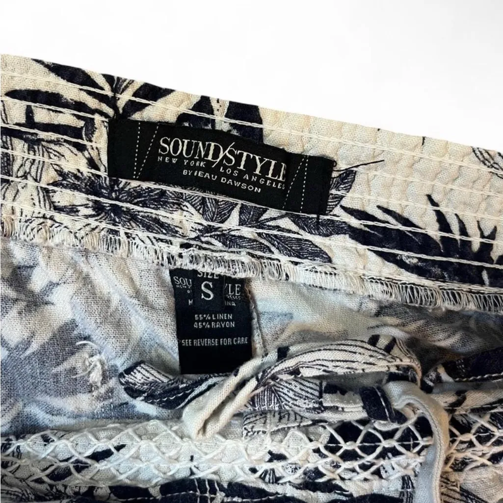 SOUND STYLE by Beau Dawson Linen Rayon Wide Leg tropical Floral Pant Sz S Blue - Image 3