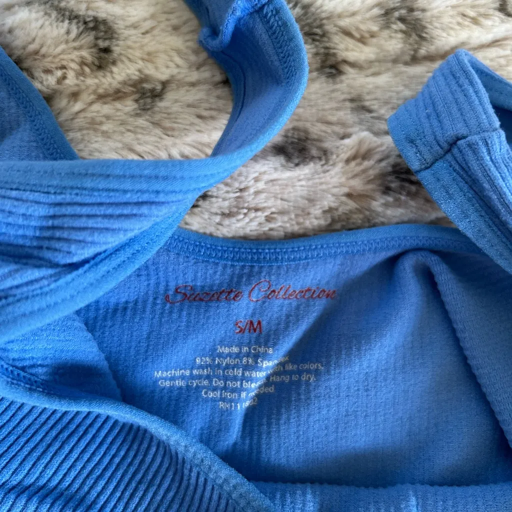 Blue Ribbed Crop Top - Image 2