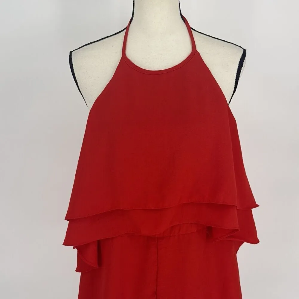 Do+Be‎ Romper Layered Halter Size Medium Red Open Back - Image 5