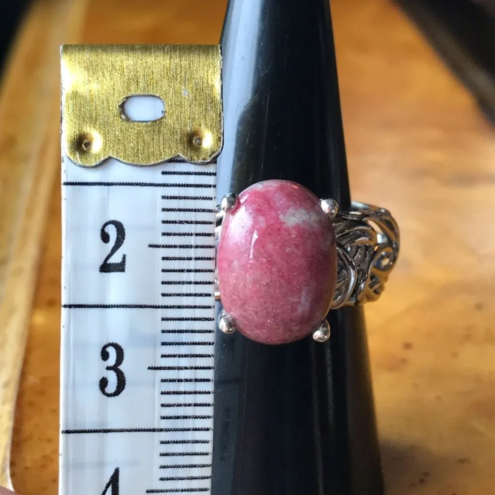 Norwegian Thulite Sterling Silver Ring Size 8 Pink - Image 8
