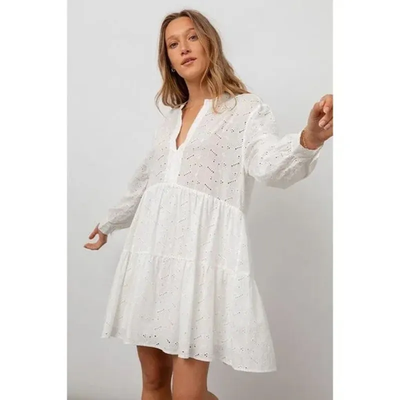RAILS Layla Mini Dress White Eyelet Tiered Ruffle Size Small Bridal Shower - Image 2