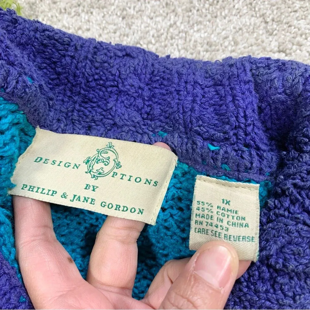 Design Options Philip & Jane Gordon Cardigan Knit Sweater Fringe Artsy Retro 1X Blue - Image 10