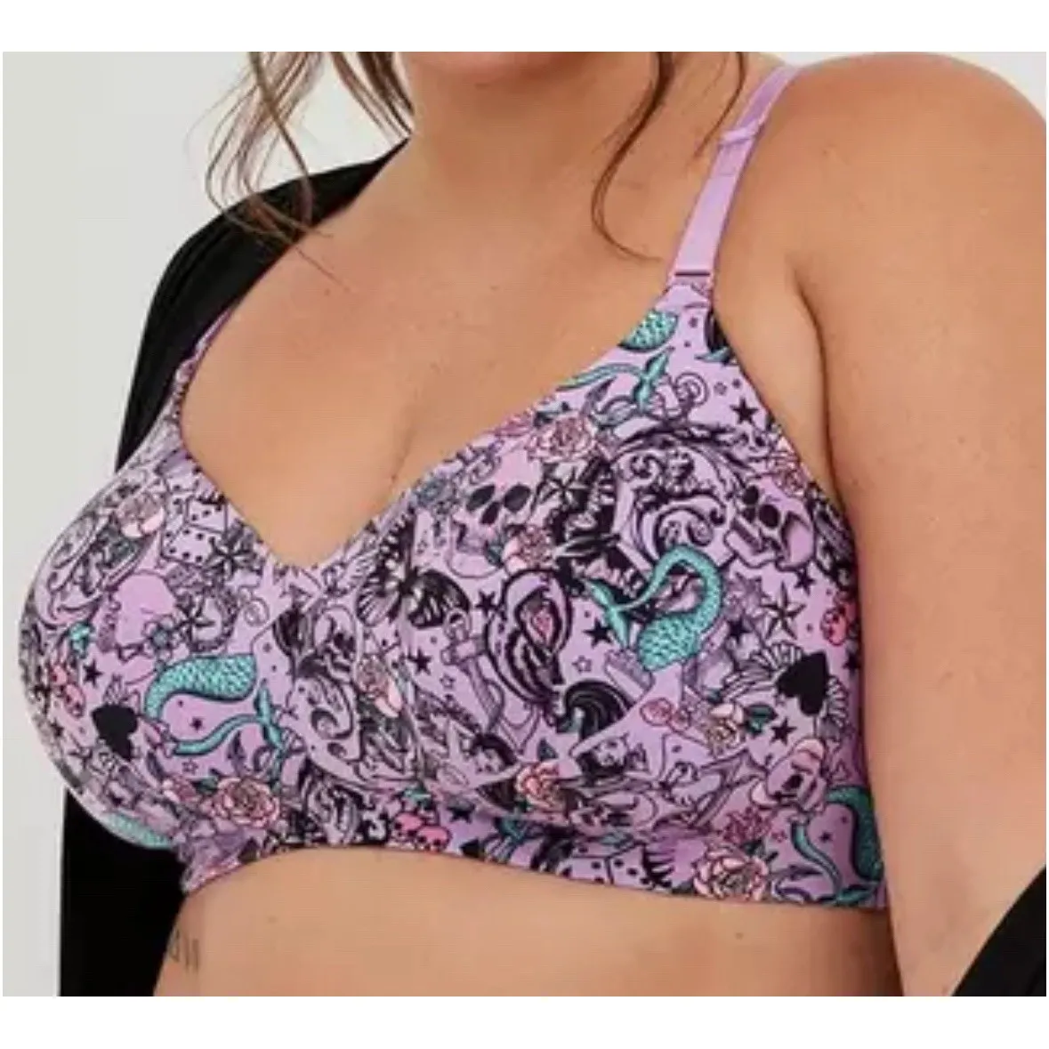 Torrid‎ Dream Wire Free Lightly Lined Everyday Bra Size 44DD Purple Skull Rose - Image 2