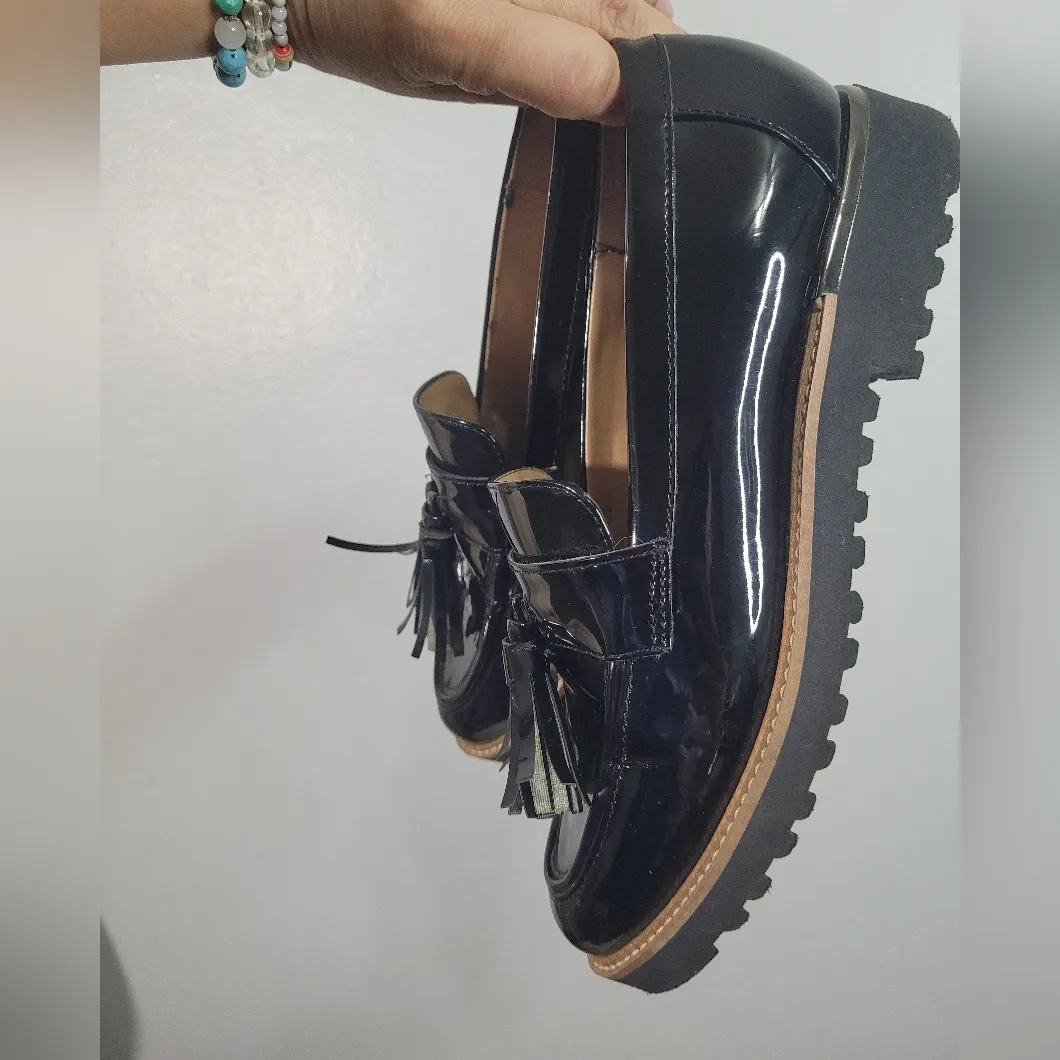 Franco Sarto L-Carolynn Loafers Patent Leather Black US 6 1/2 Wide Lug Soles - Image 3