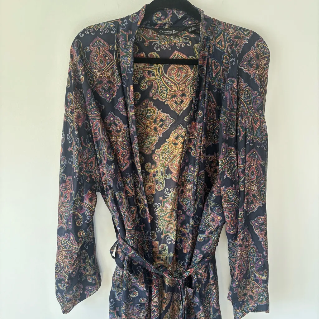 Christian Dior Vintage 100% Silk Robe Paisley Victorian Romantic Luxury Designer - Image 2
