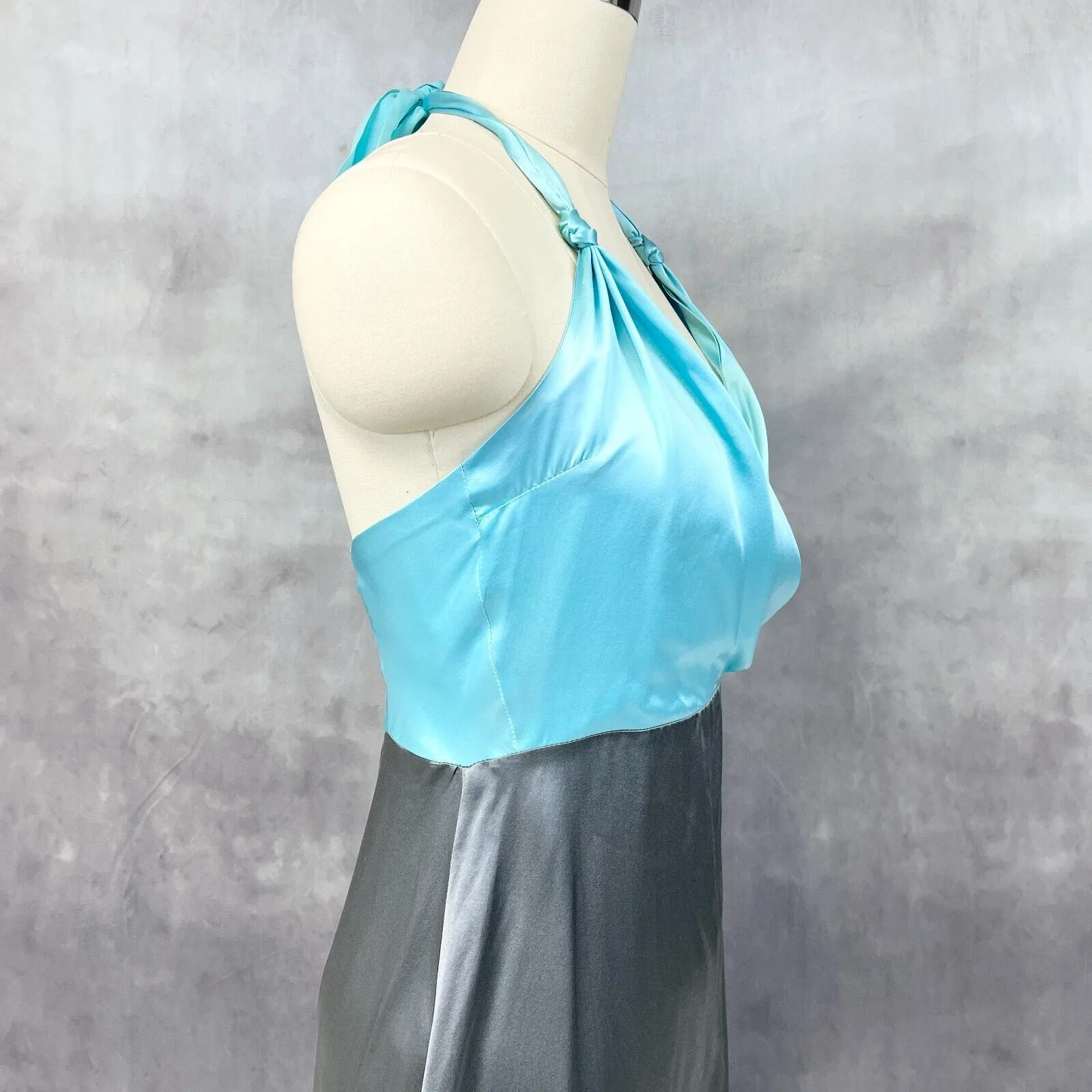 Y2K ANKA New York Dress Halter Size Medium Silk Glam‎ Party Femme Club HOCO Blue - Image 2