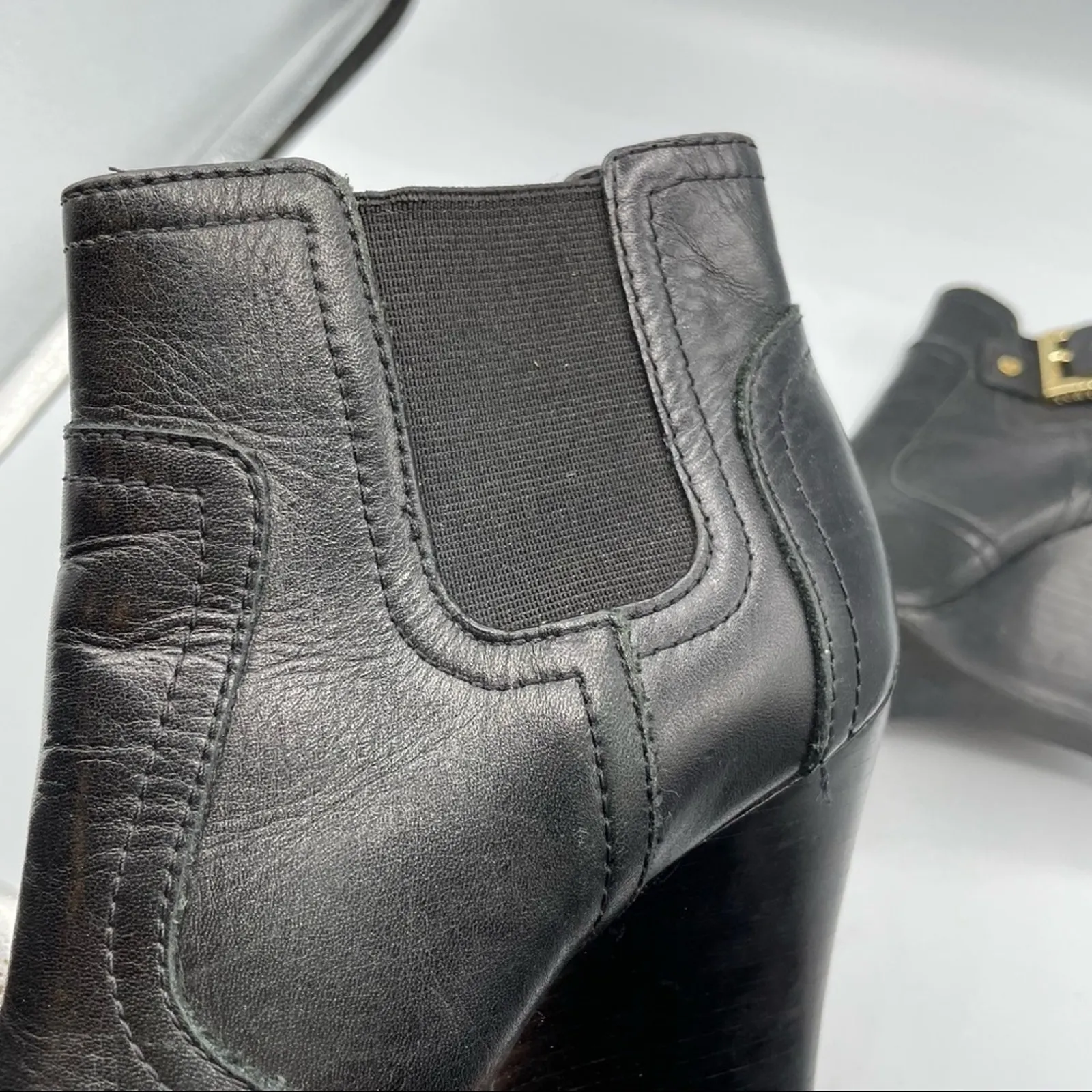 Tory Burch Black Leather Ankle Boots Wedges 5 - Image 6