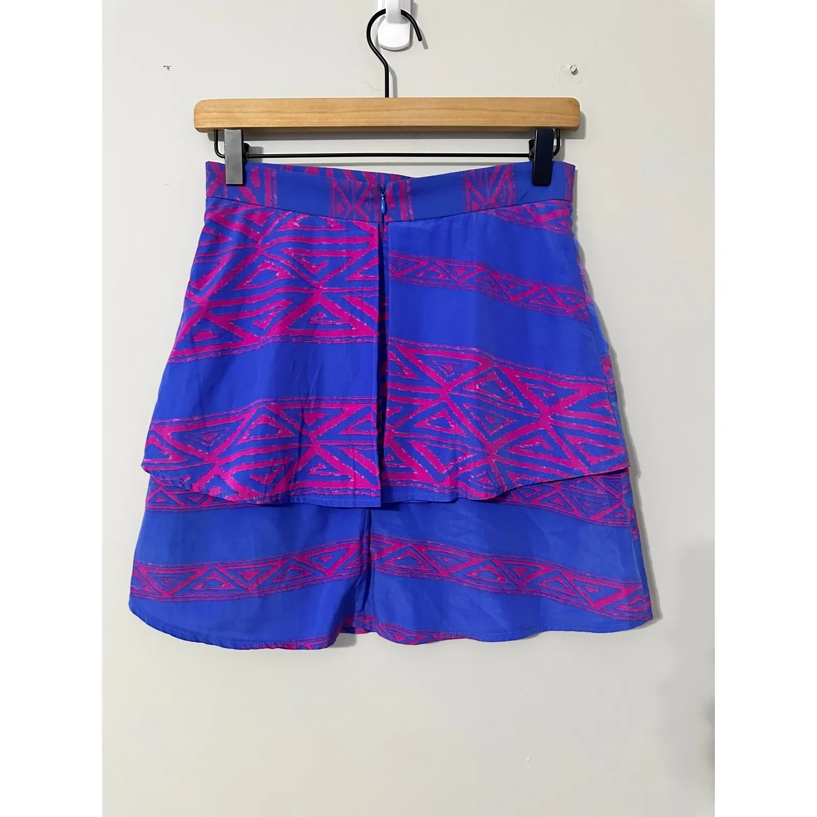 Hunter Dixon New York Skirt Size 2 Blue Pink Geometric Print Tiered‎ Mini - Image 4