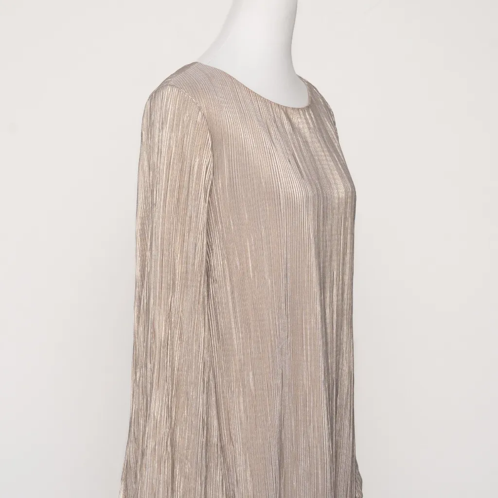 Betsy & Adam  - Gold Metallic Pleated Long-Sleeve Mini Dress - Image 10