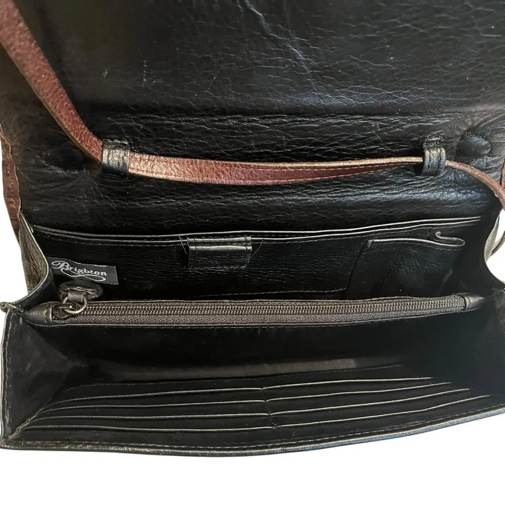 VTG Brighton Y2K Brown Woven Leather Crossbody Wallet Organizer w Phone Pocket - Image 13