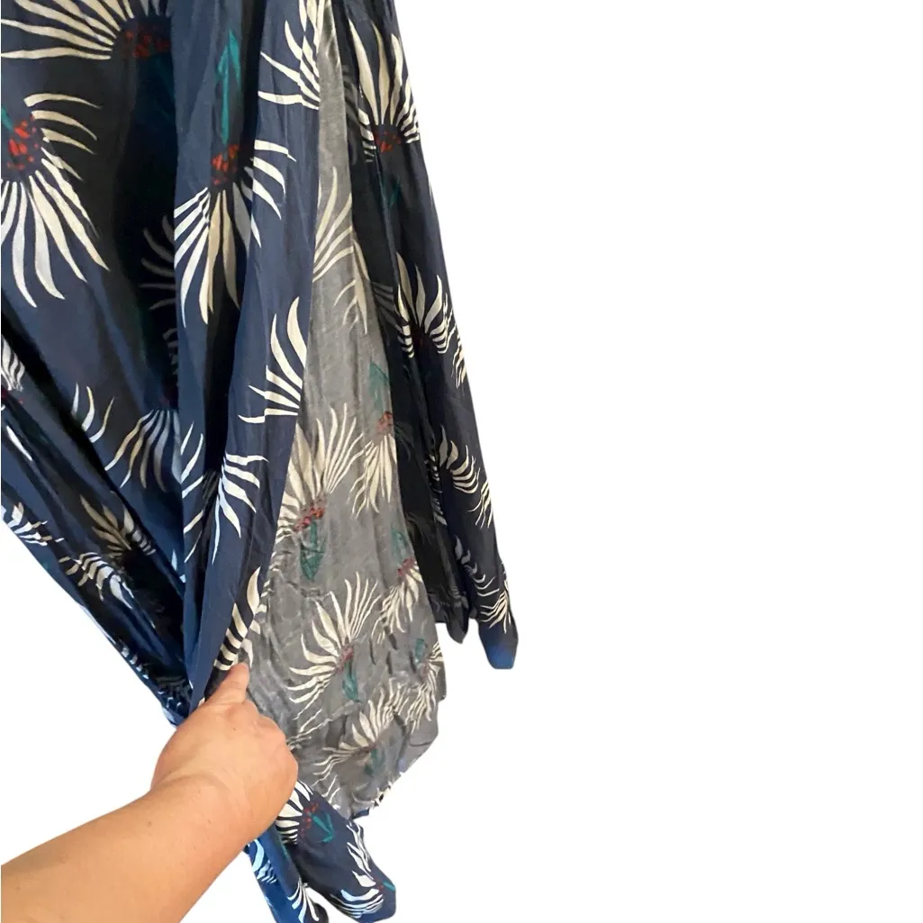 Lulus New Trancoso Dusty Blue cream dandelion Floral Print Maxi Skirt twin slit - Image 9