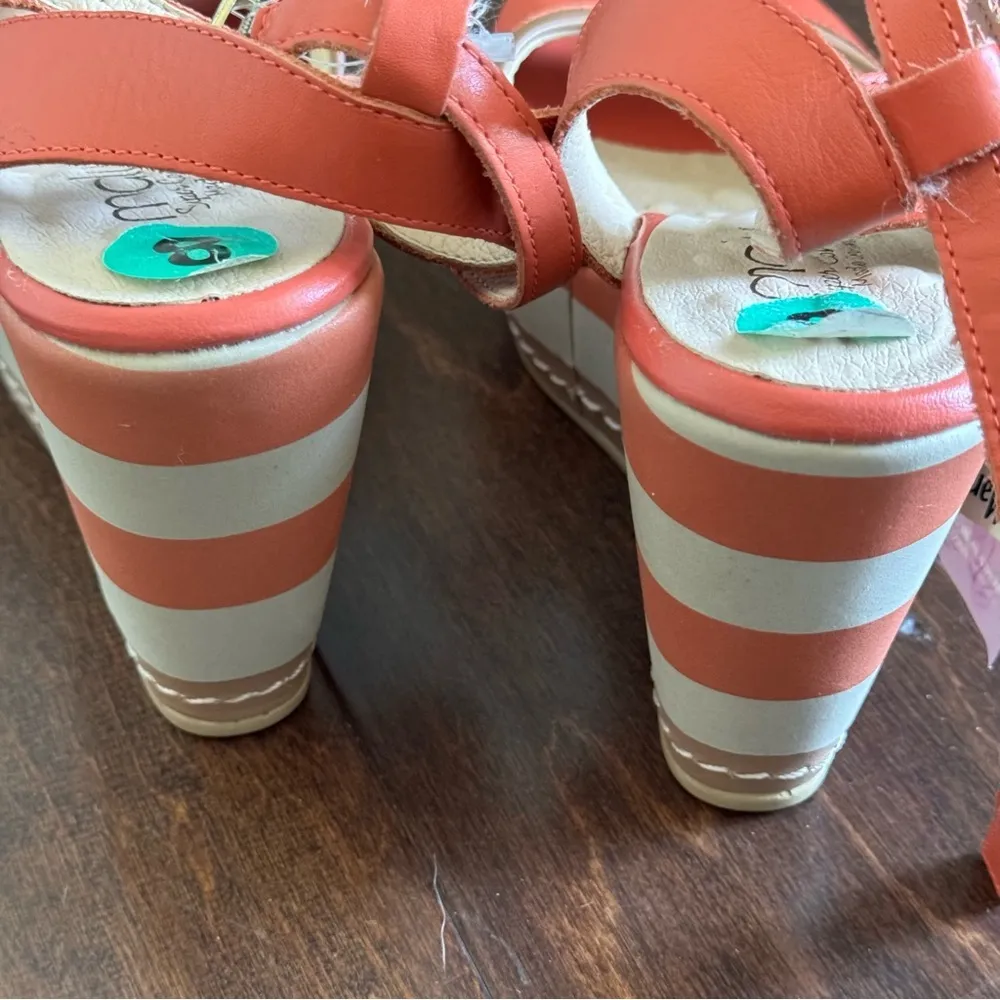 🛍️ Malu Super Comfort Orange Striped Open Toe Ankle Strap Wedges Size 8 NWT - Image 4