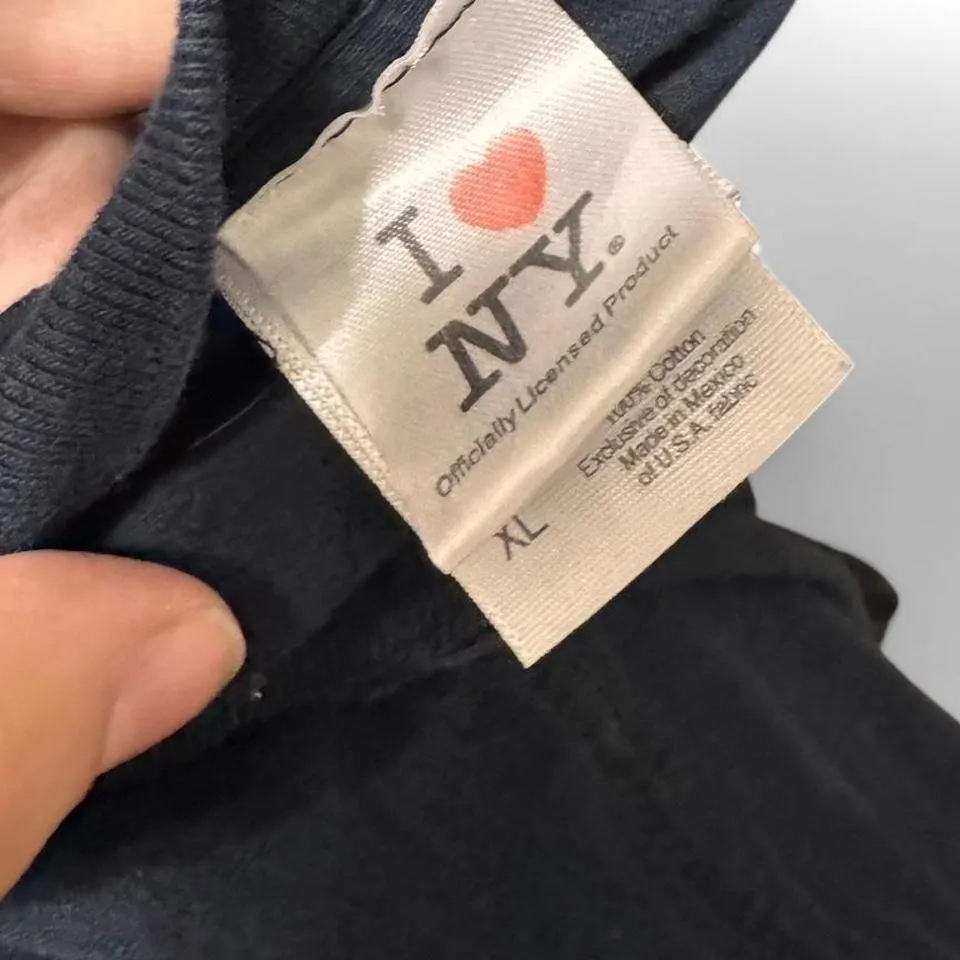 Vintage I Love NY T-Shirt XL Black Rhinestone Graphic Fruit of the Loom Y2K Top - Image 5