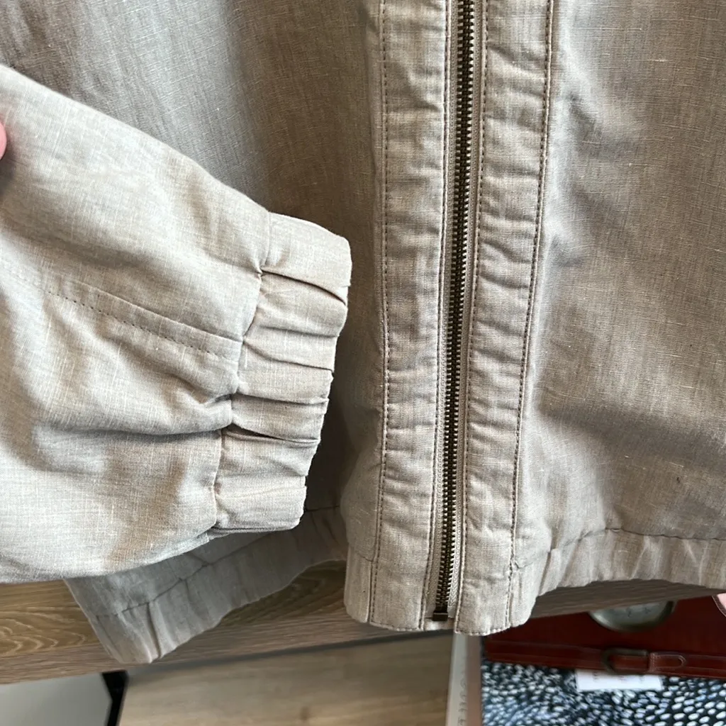 Banana Republic Linen Baracut Taupe Woven Textured Full Zip Spring Jacket, L - Image 5