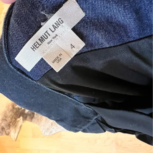 HELMUT‎ LANG Asymmetrical Pleated Denim Cutout Dress In Blue and Black Size 4 - Image 10