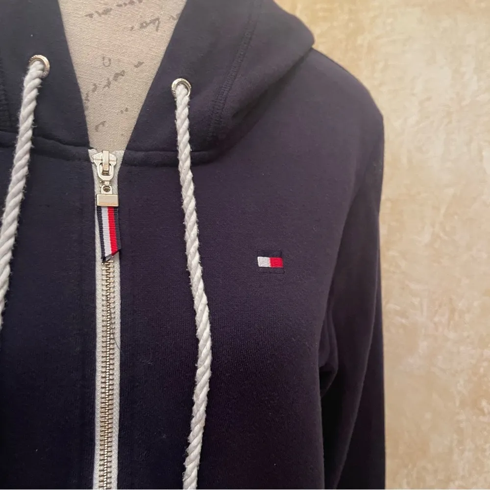 Tommy Hilfiger Women's French Terry Hoodie Full Zip Dark Blue Navy Sz L - Image 3