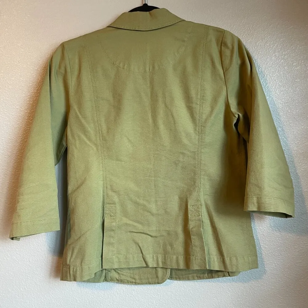 Eileen Fisher Blazer Top Green 3/4 Sleeve Buttons Pockets Organic Cotton Size PS - Image 8
