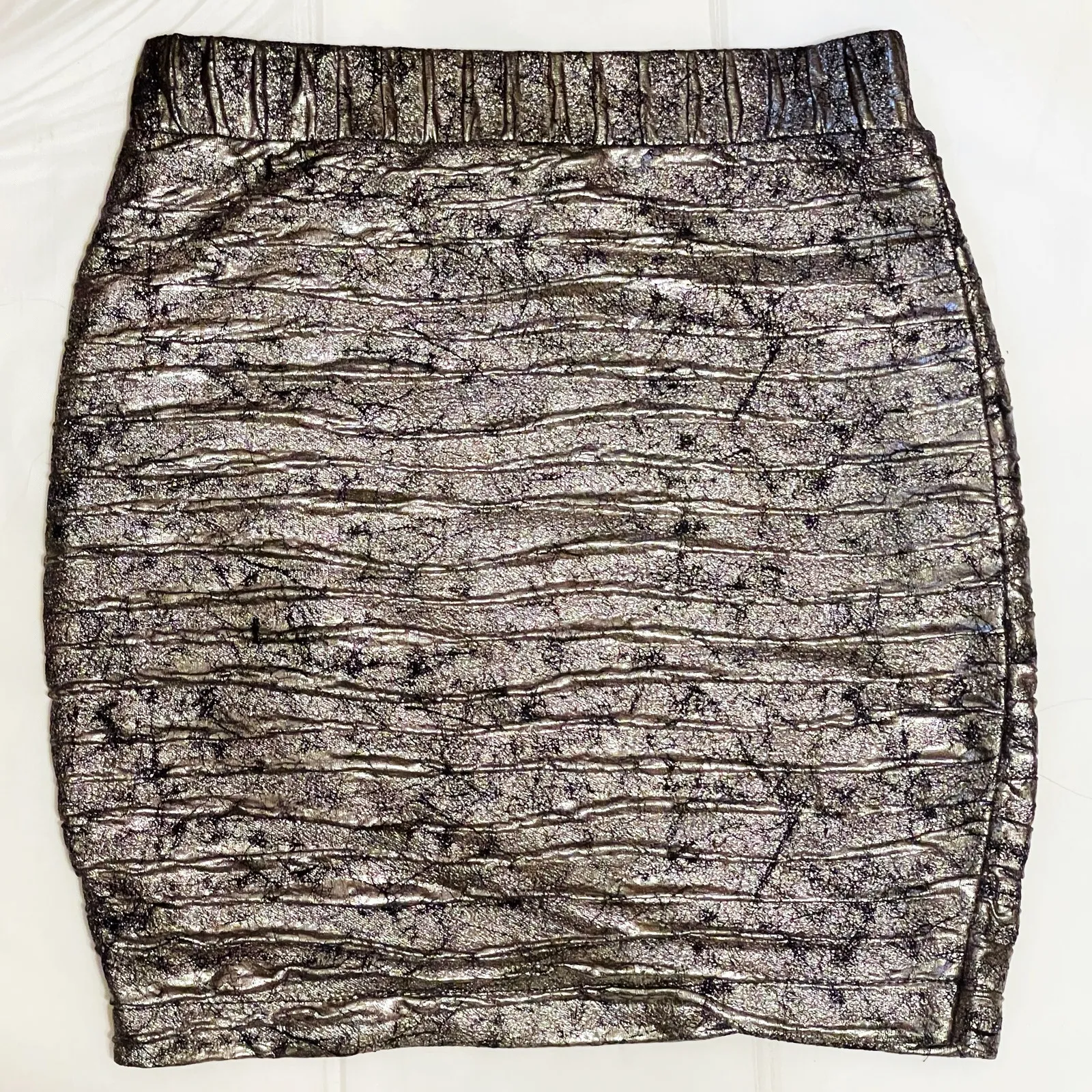 ASTR Foiled Wrap Mini Skirt Metallic Coated Scrunch Rose Gold Stretch - Image 4