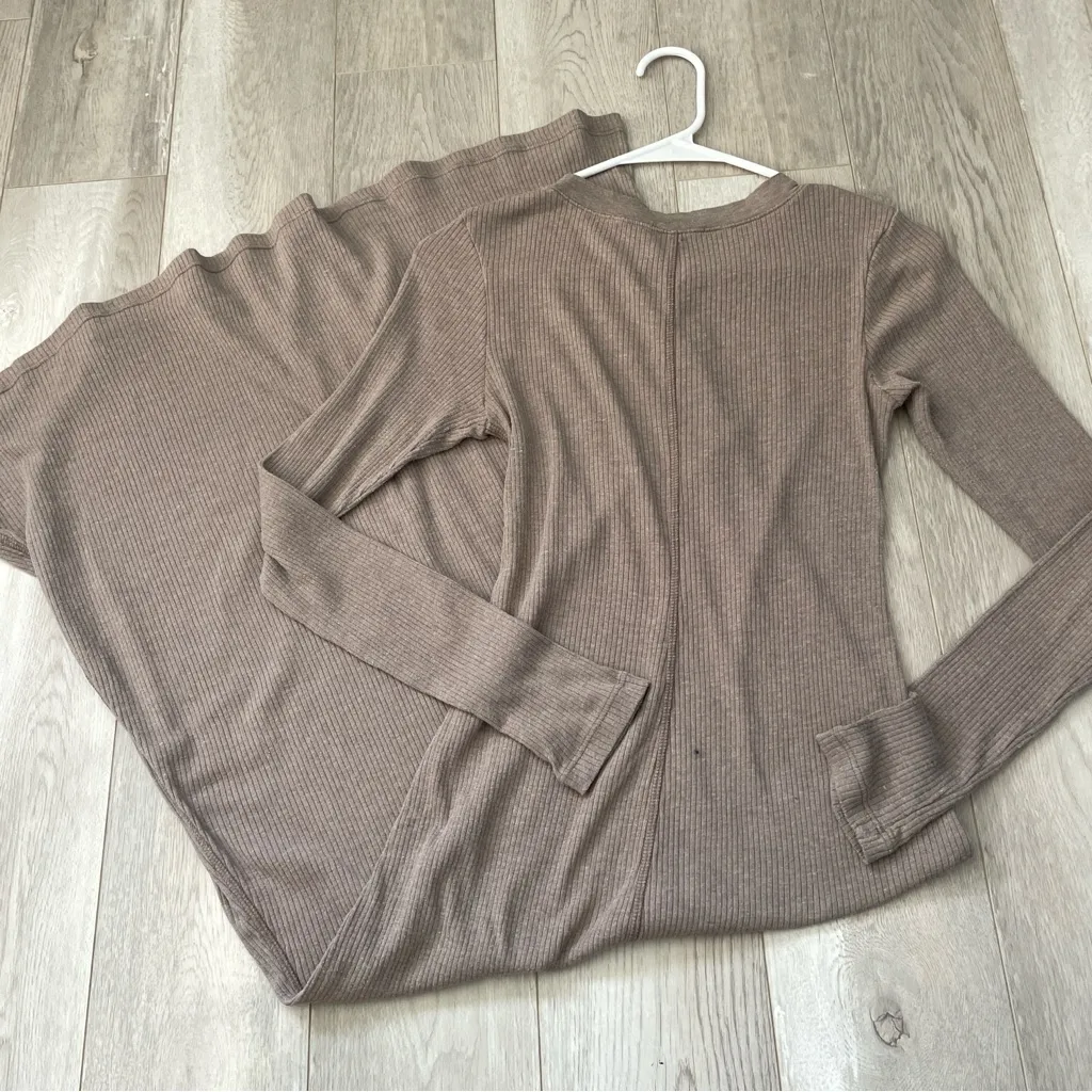 James Perse Dress ribbed long sleeve bodycon midi womens Tan (medium) classic - Image 4