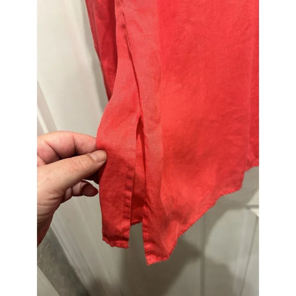 Saks Fifth Avenue 100% Linen Top‎ Tunic Pink V-Neck Coastal Beach Medium - Image 3