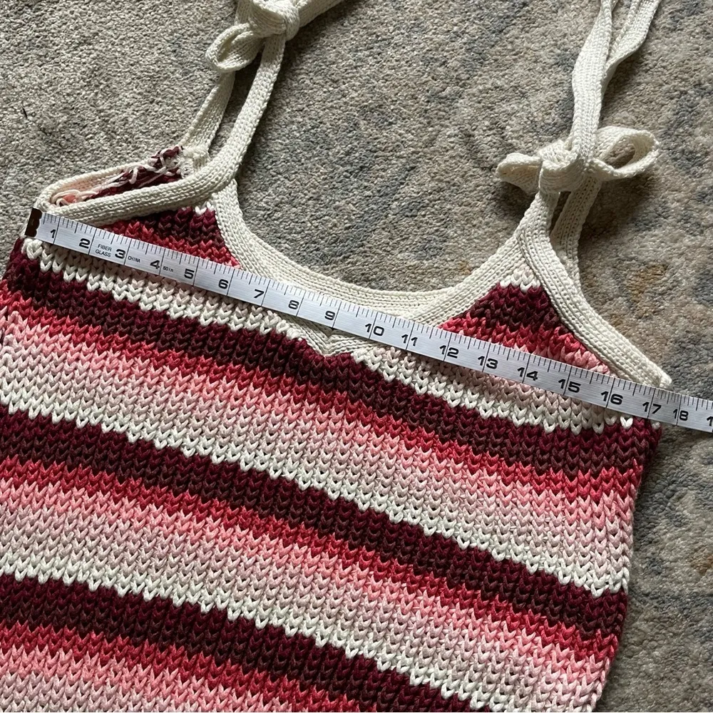 Zara Chunky Thick Knit Beachy Coastal Resortwear Pink Striped Midi Dress Medium - Image 7