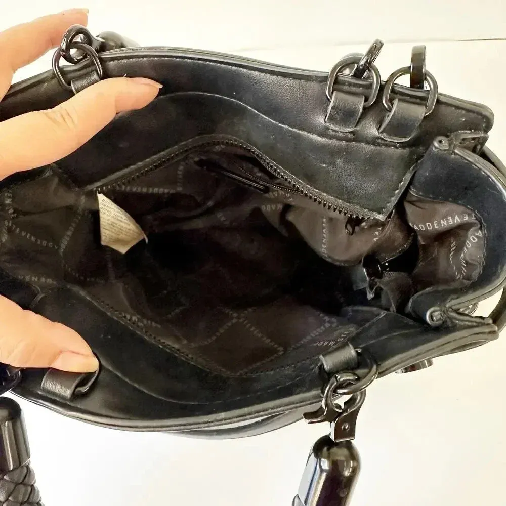 STEVE‎ MADDEN Bhaymann Black Woven Satchel Tote Crossbody Detachable Strap - Image 5