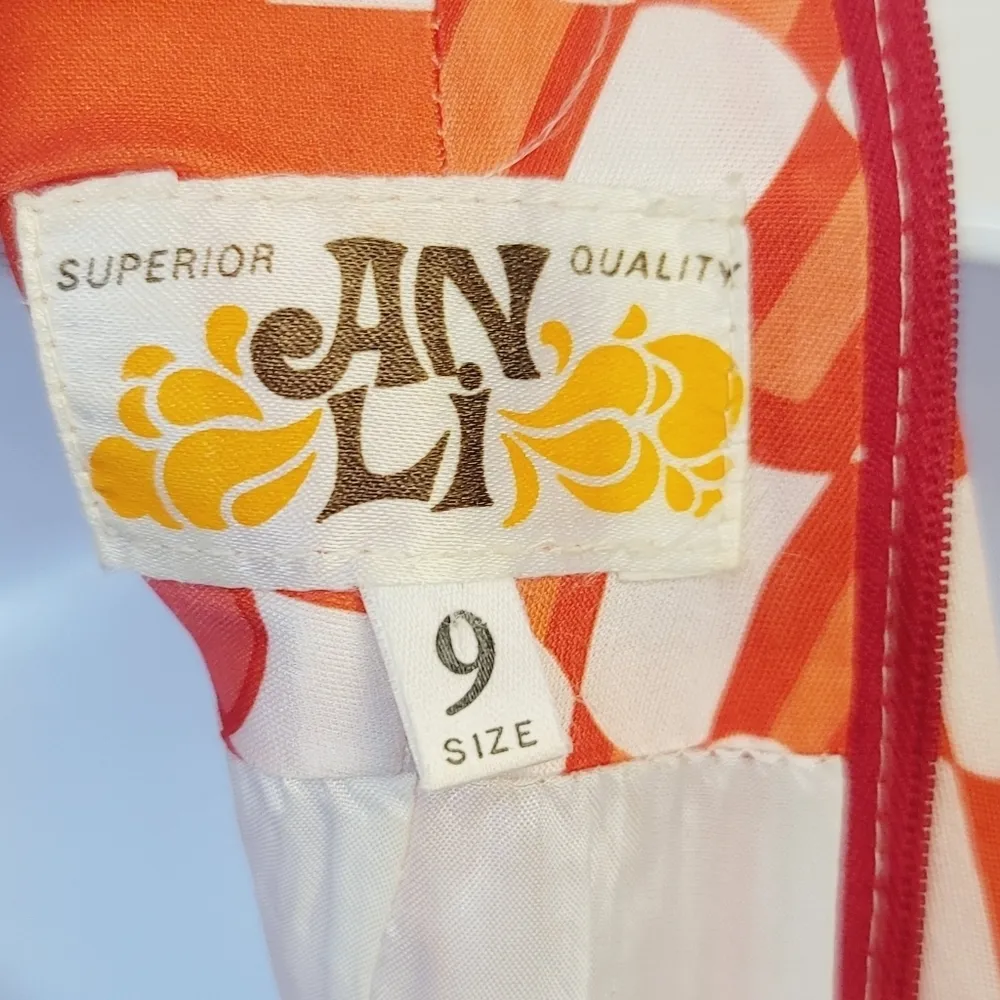 Anli 1960 Vintage Filly Lined A Cut Maxi Orange & White Dress Sz: 9 Size undefined - Image 12