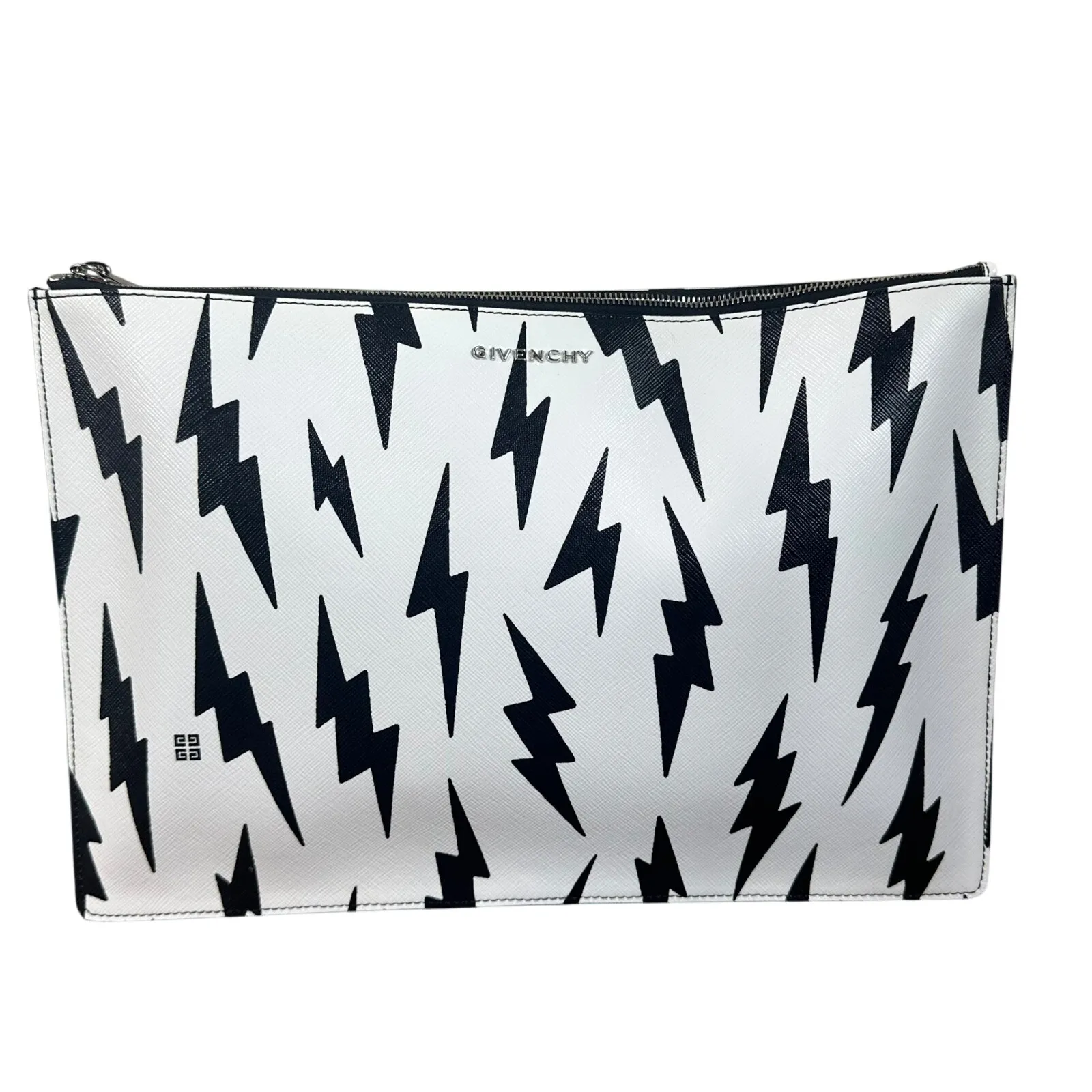Givenchy Lightning Bolt Print Pouch Clutch Cosmetic Bag Black White - Image 1