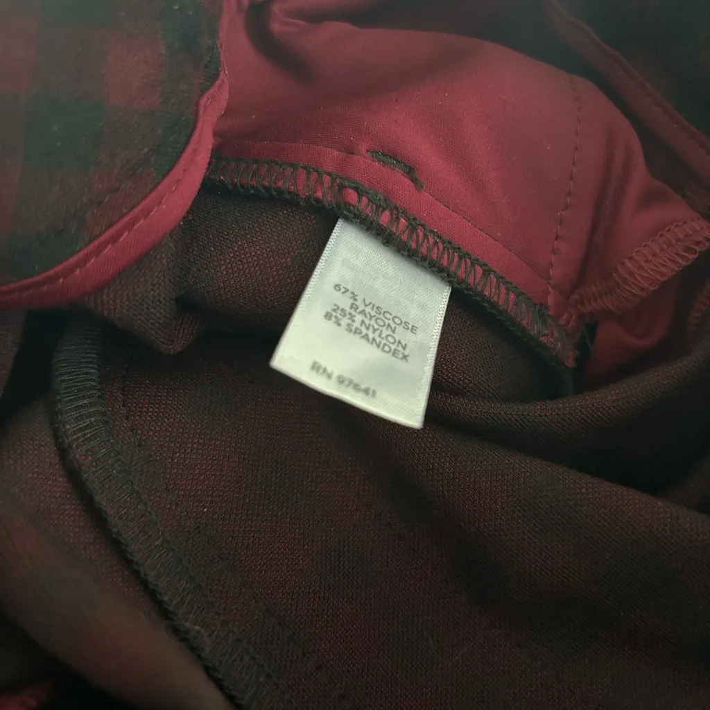J. Jill Ponte Slim Leg Check Plaid Pant Sz LP Burgundy Black Casual Fridays - Image 7