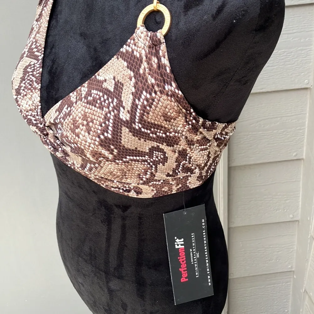 Coco Reef brown, tan, white reptile print halter style bikini top size 36/38 C - Image 12