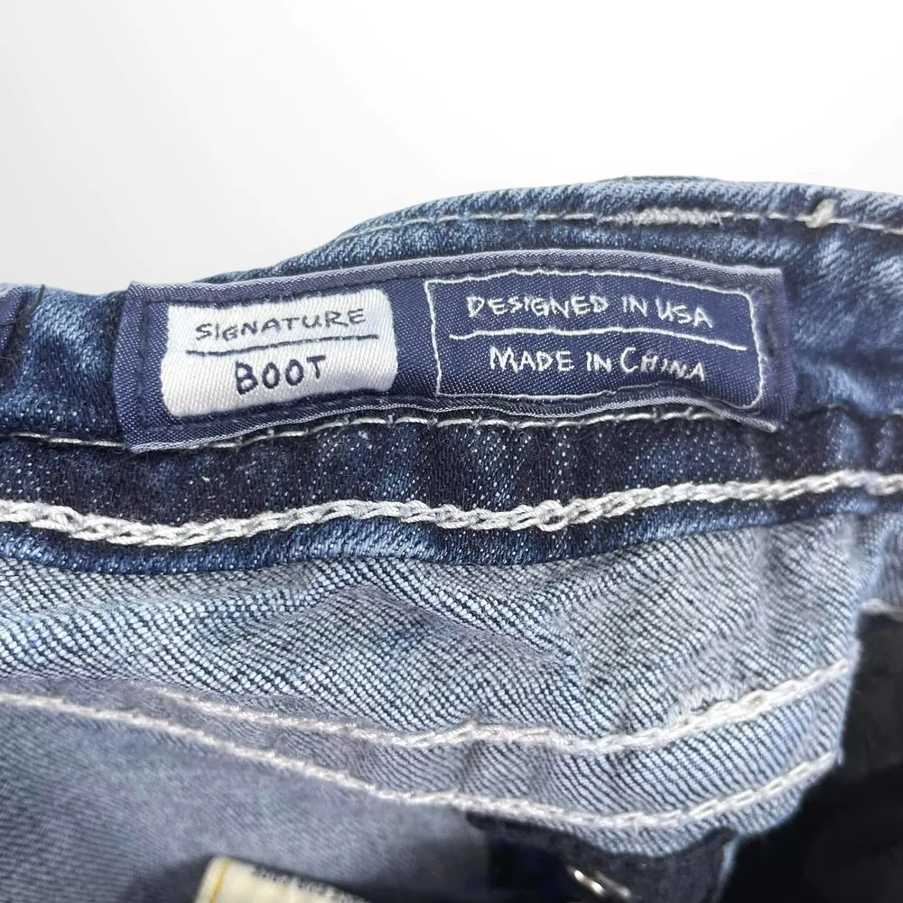 00s MISS ME Vintage Blue Signature Boot Bling Pocket Jeans - Image 7