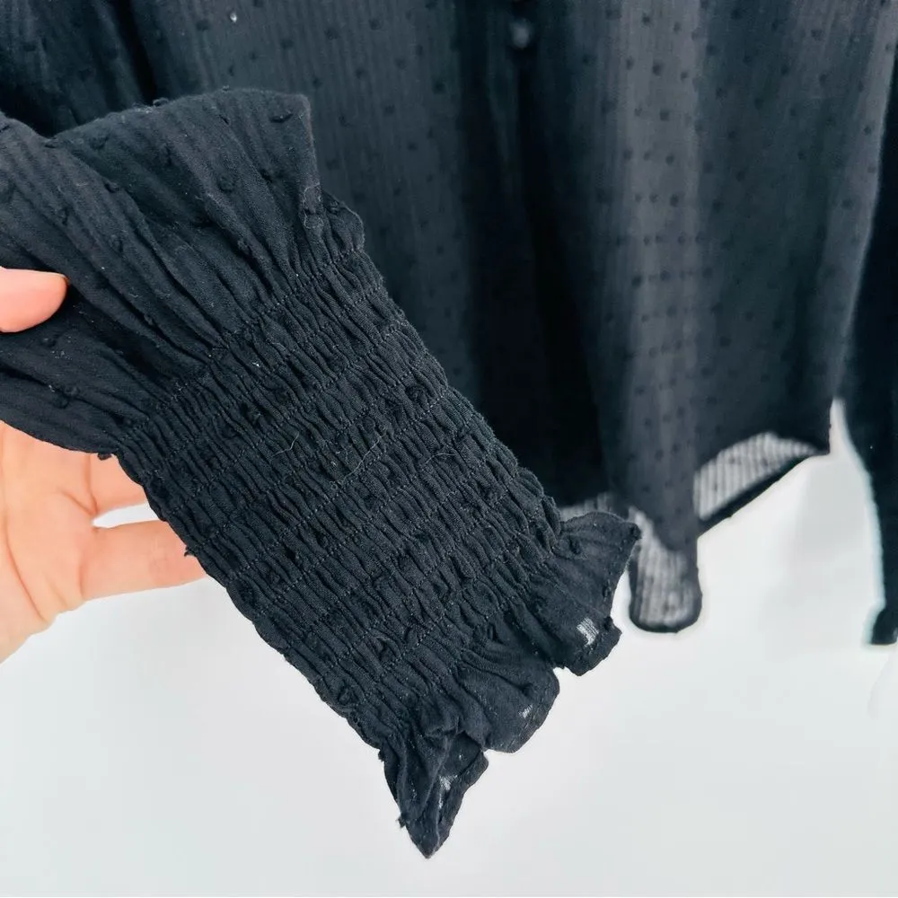 Heartloom Petra Puff Sleeve Swiss Dot Top Smocked Ruffle V-Neck Black Women's XS - Image 7