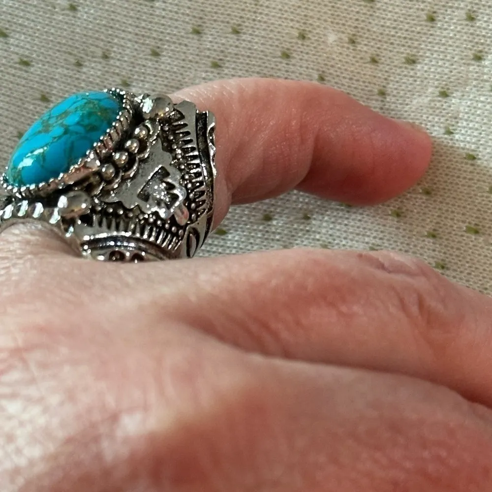 Turquoise Aztec Wide Ring NWT Blue - Image 2