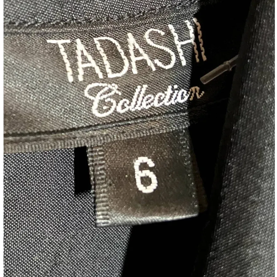 Vintage Tadashi Shoji Collection Little Black Dress 90 Knee Length Wrap Collar 6 - Image 4