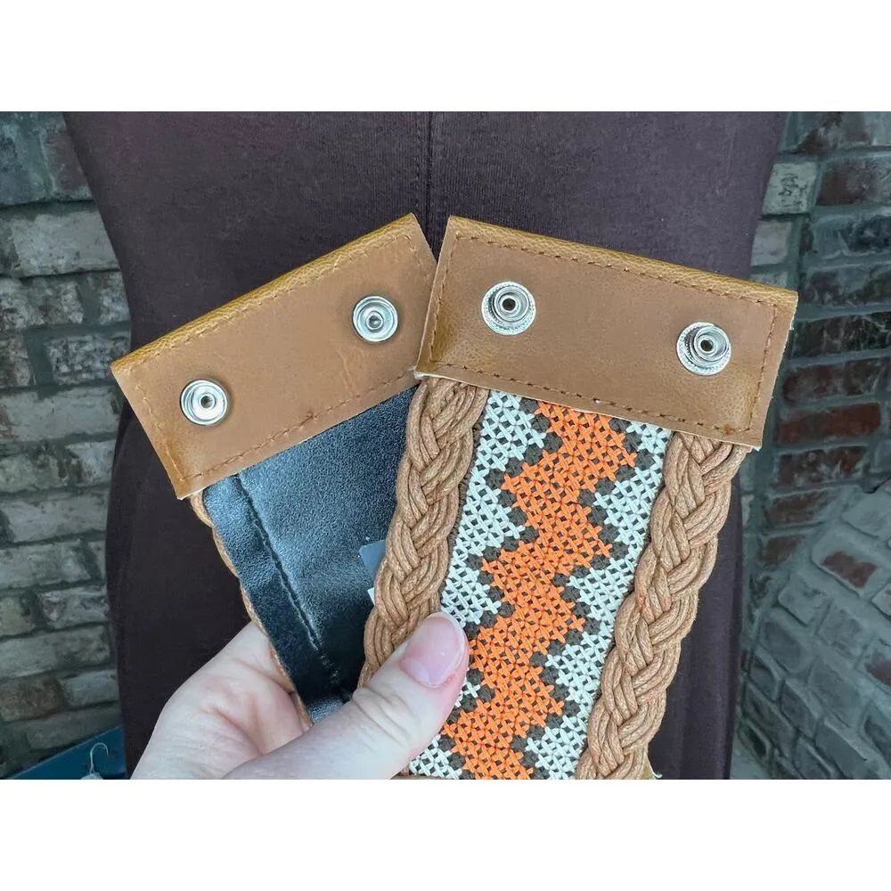elastic belt boho embroidered braided orange brown white - Image 7