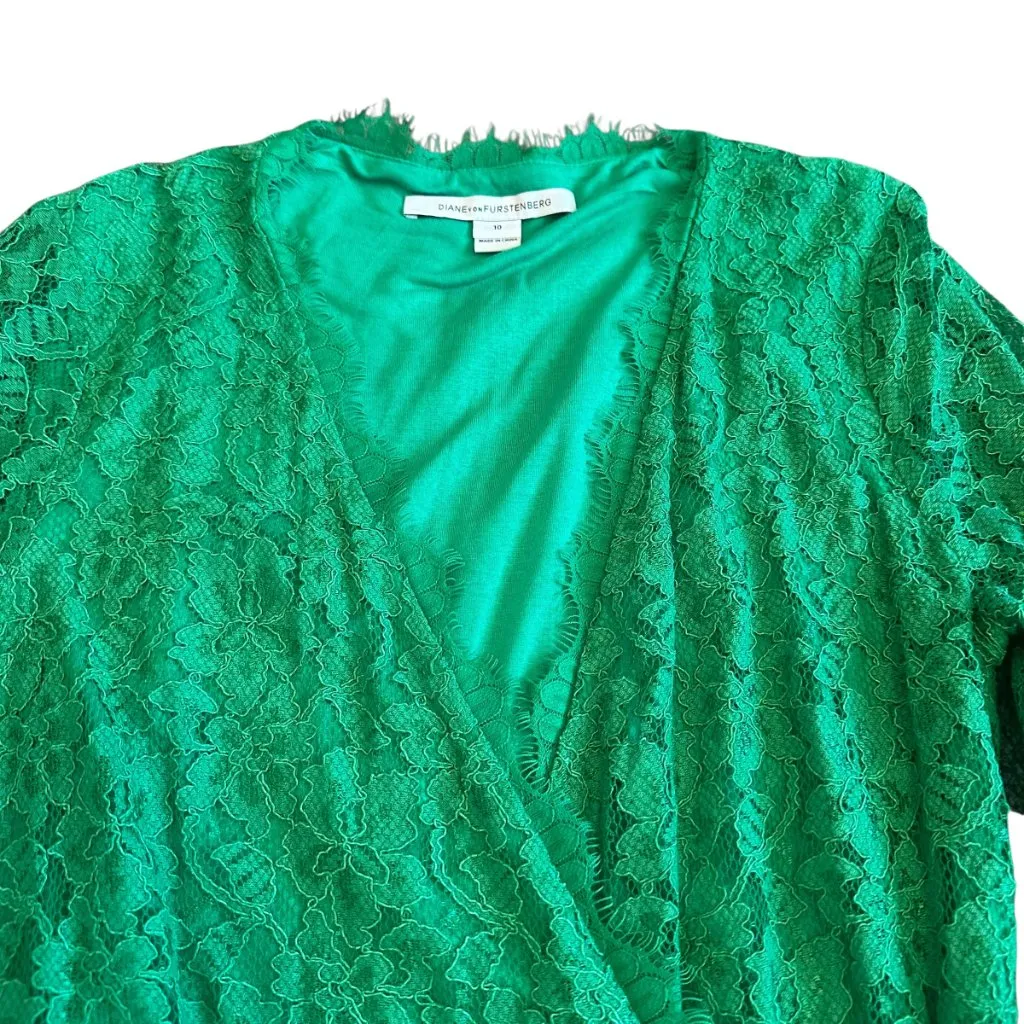 Diane Von Furstenberg DVF Julianna Lace Wrap Dress Green 3/4 Sleeve Size 10 - Image 4