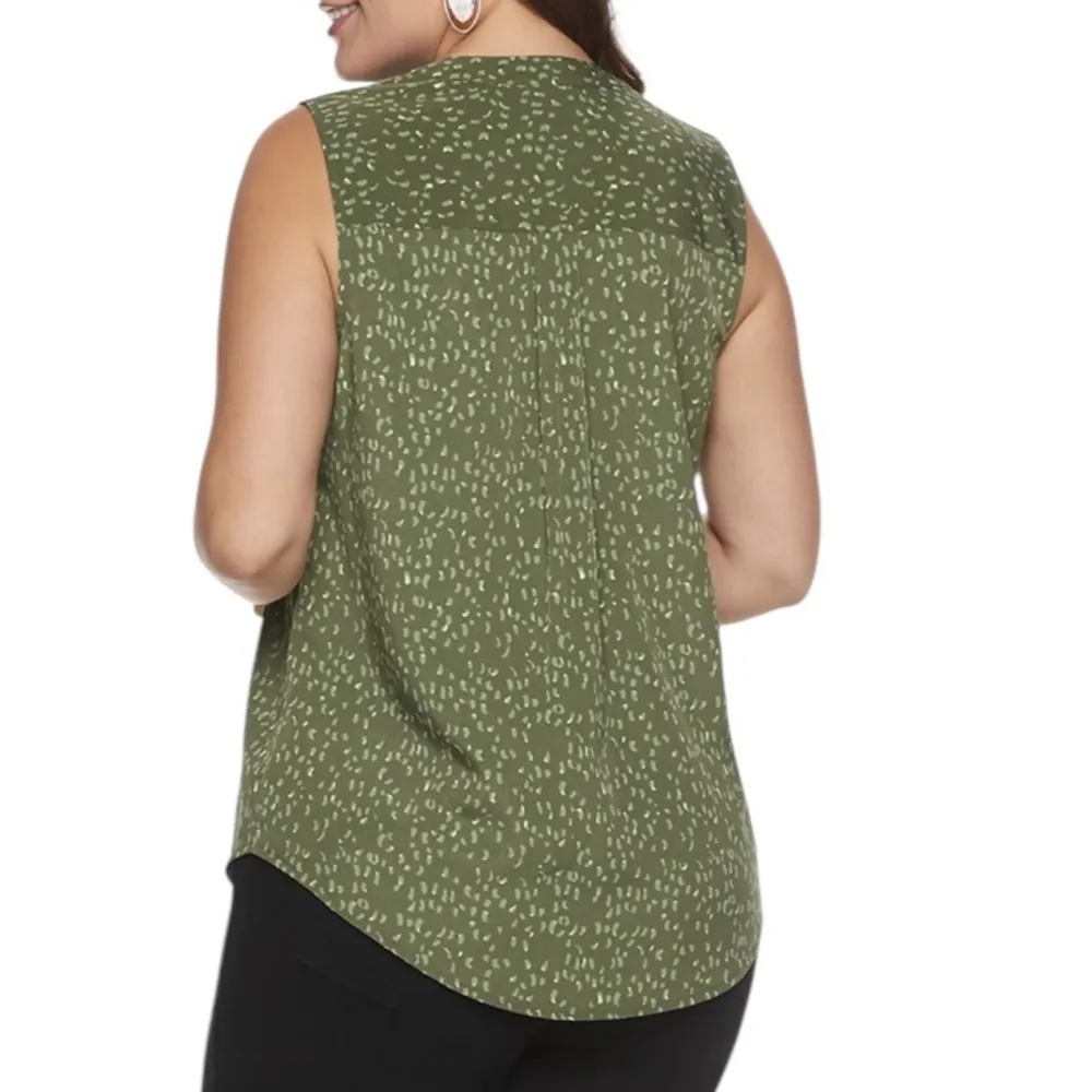 Evri Sleeveless Button Front Double Pocket Tunic Utility Shirt Blouse Size 4X Green - Image 3