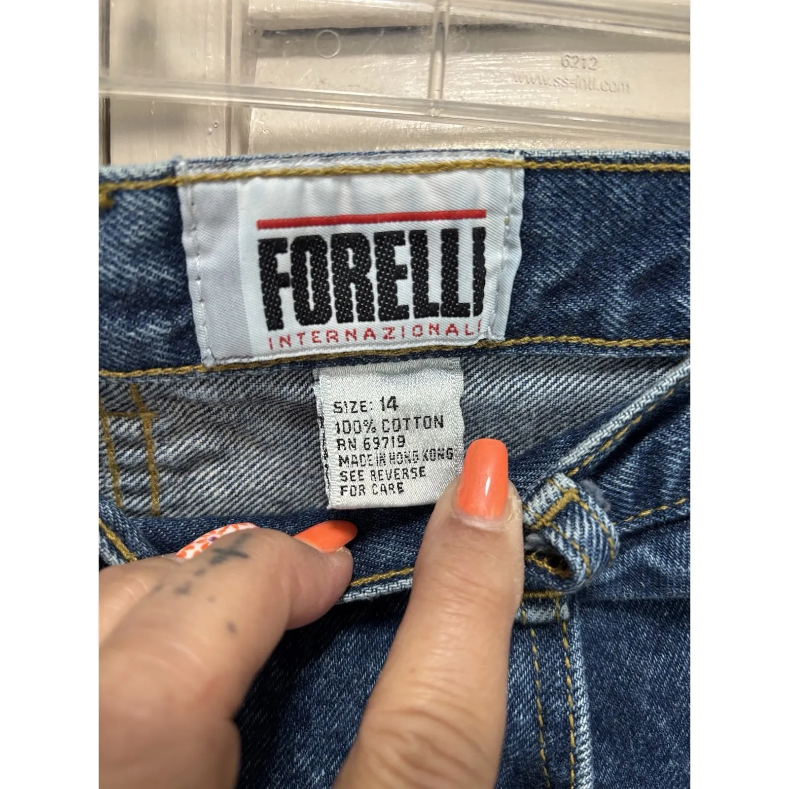 Forelli Med Wash Tapered Denim‎ Jeans High Rise Size 14 Zip Logo Pockets Blue - Image 3