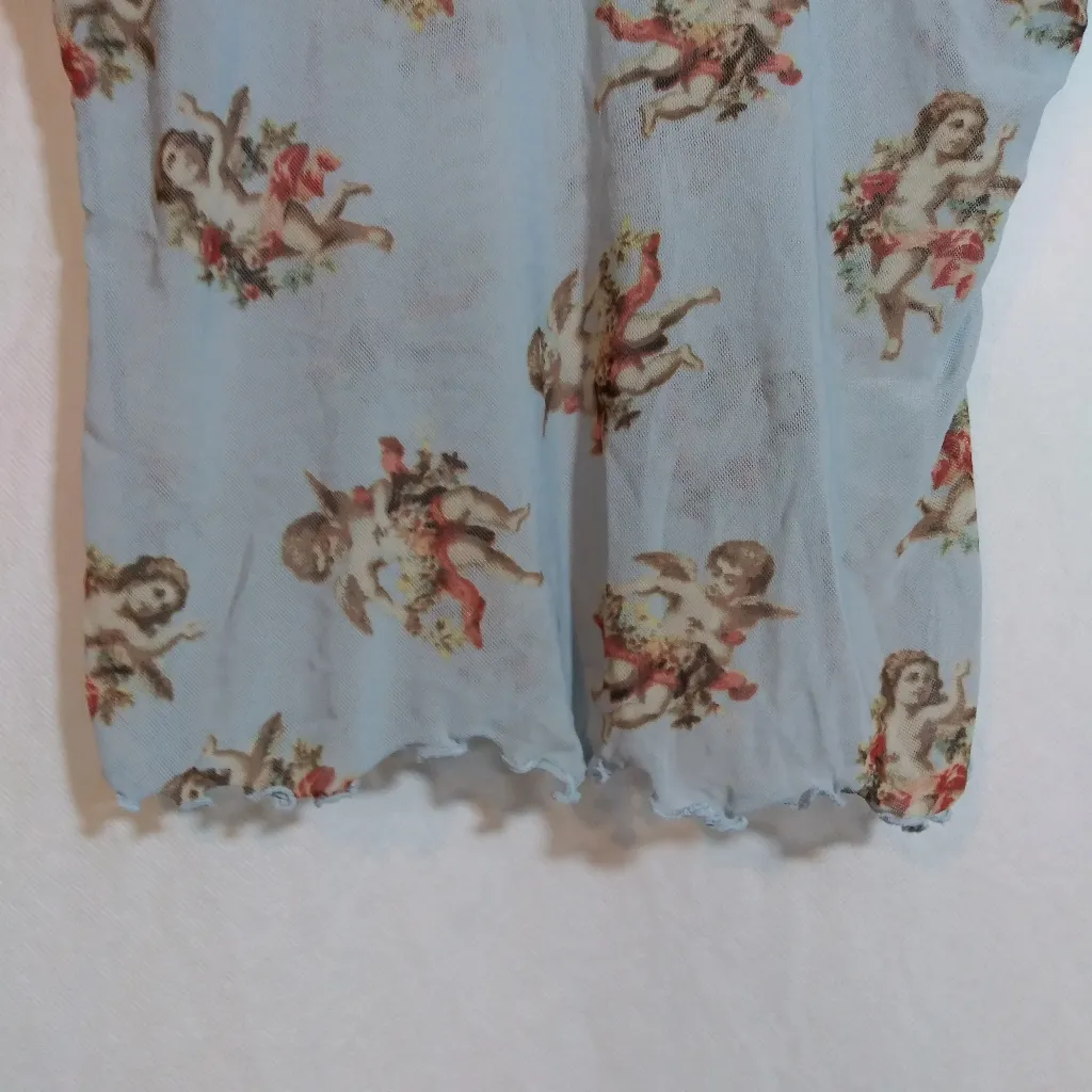 Rue 21 Blue Angel Cherub Mesh Short Sleeve  Graphic Top Y2K Size Jr L - Image 4