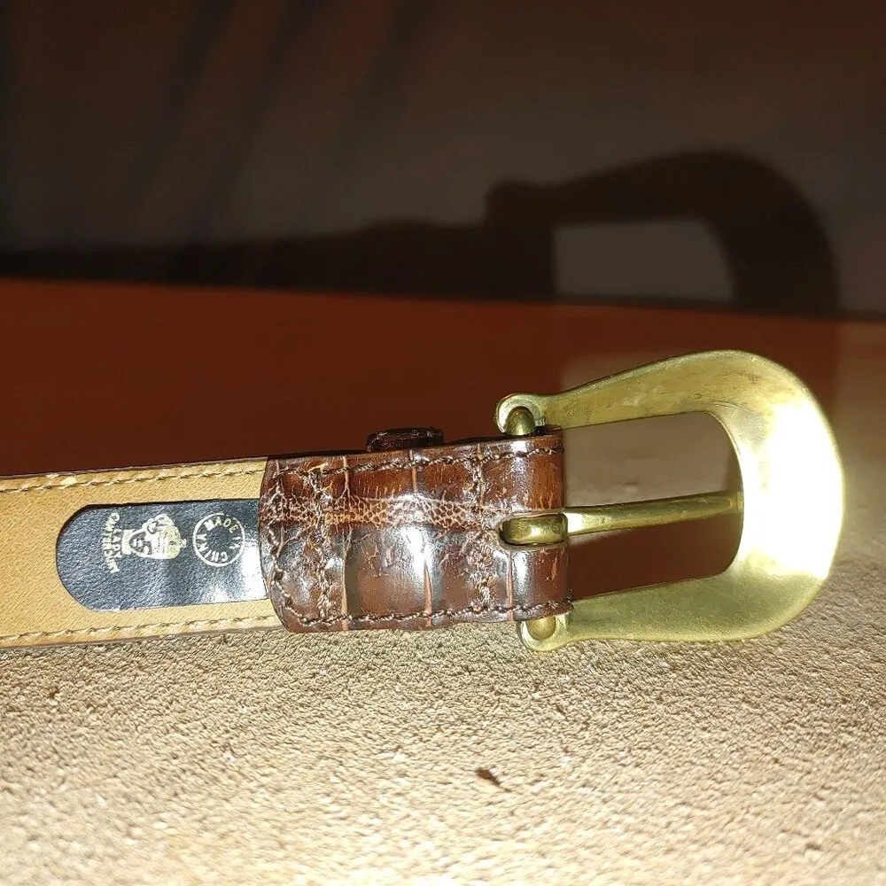 Brown Leather Belt Handcrafted Italian Roco Ornate Brass Buckle Detailing Size 34 - Image 15