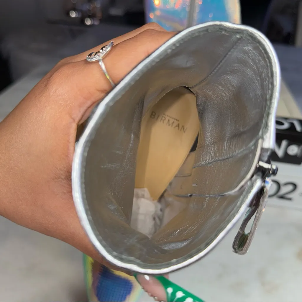 New Alexandre Birman Loreta Holographic Leather Platform Bootie Boot Womens 37 - Image 8