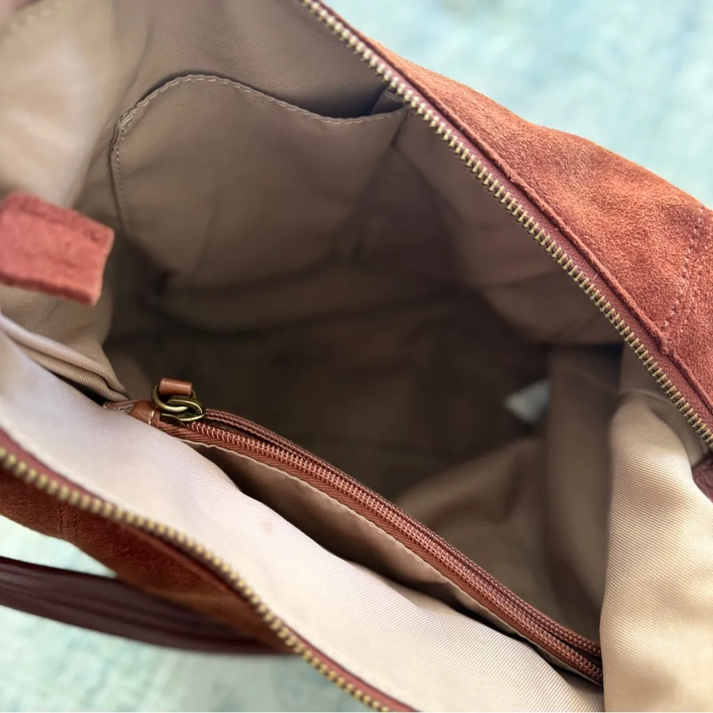 Women's Sequoia Leather Large Hobo Bag-Rust Suede or Brick Rust. - Image 4