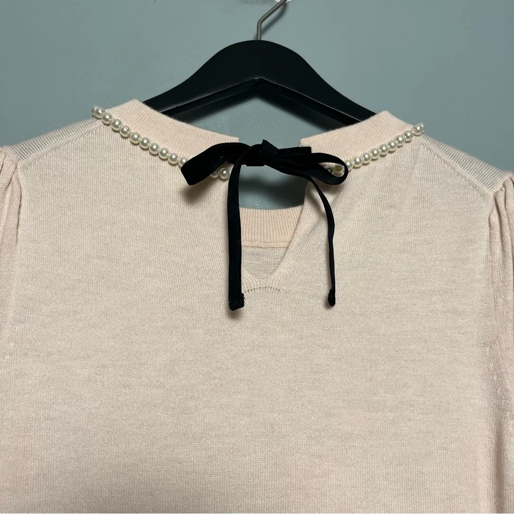 Kate Spade Pearl Neckline Tie Back Sweater Women’s M Old Money Preppy Pale Pink - Image 3