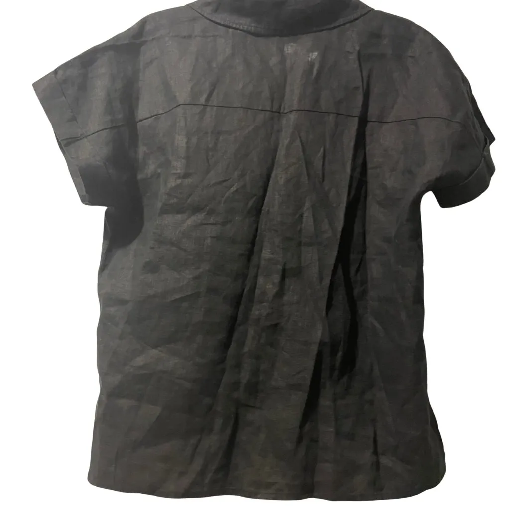 Tahari  Black Linen Button-Up Shirt - Image 4