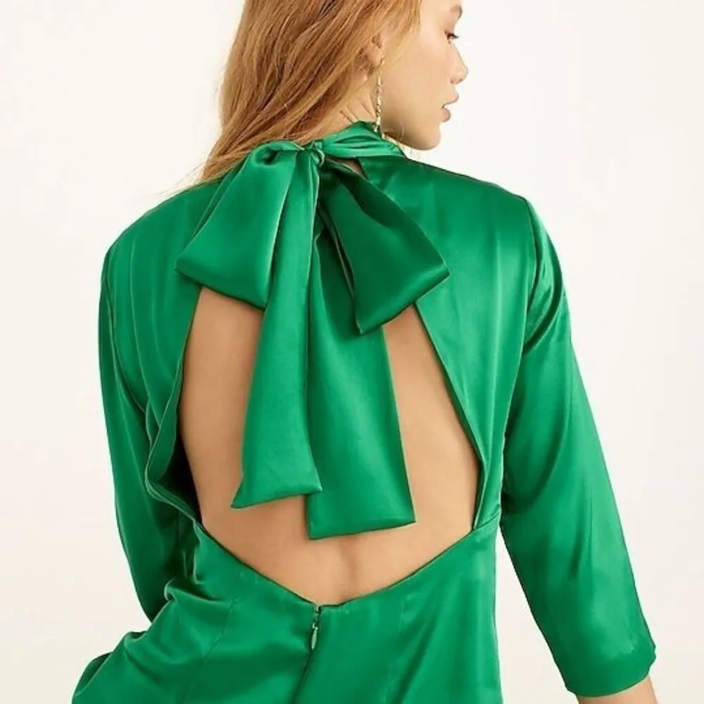 NWT J.Crew Collection Open-back Midi in Bright Kelly Silk Charmeuse Dress 10 - Image 4